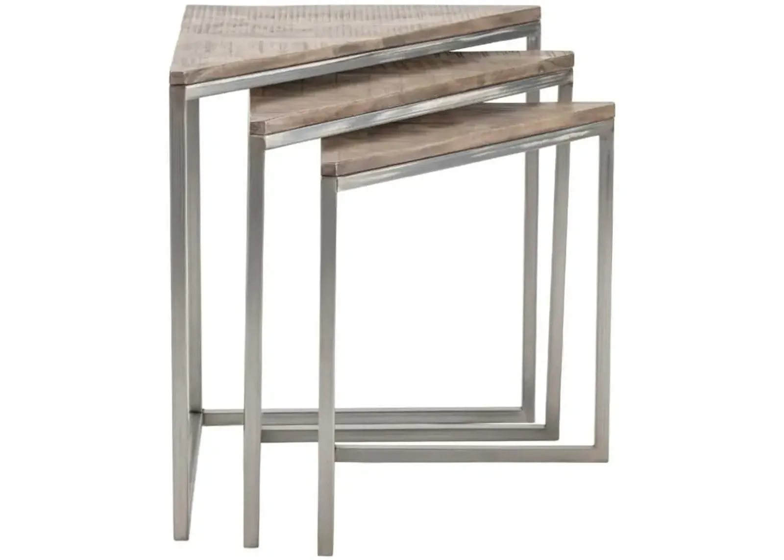 Crestview Collection Bengal Manor Asterisk 3-Piece Medium Brown Nesting Table Set with Silver Base