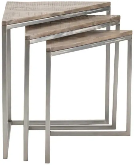 Crestview Collection Bengal Manor Asterisk 3-Piece Medium Brown Nesting Table Set with Silver Base