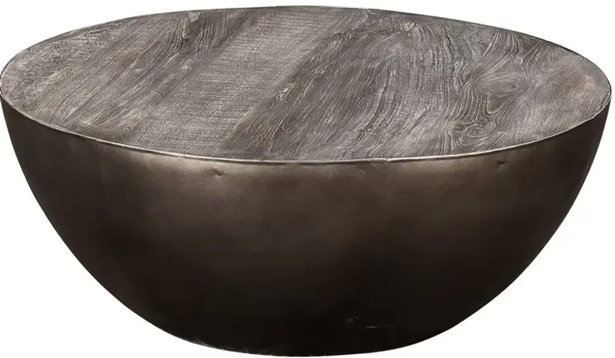 Crestview Collection Bengal Manor Distressed Grey Drum Base Cocktail Table