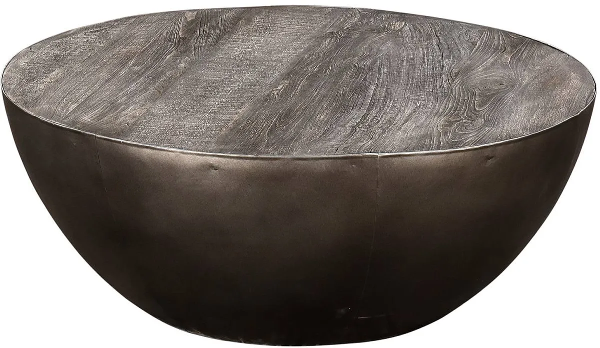 Crestview Collection Bengal Manor Distressed Grey Drum Base Cocktail Table