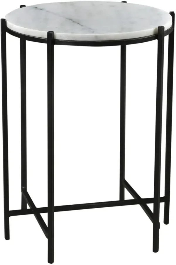 Crestview Collection Bengal Manor Talley White Marble Top Accent Table with Black Base