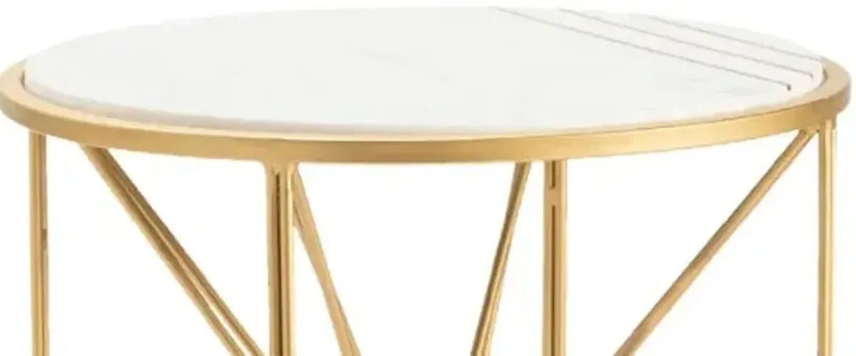 Crestview Collection Darby White Marble Top Accent Table with Gold Base