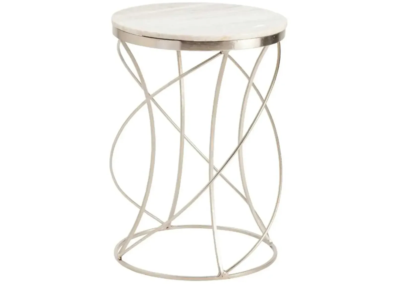 Crestview Collection Chaney White Marble Top Accent Table with Silver Base