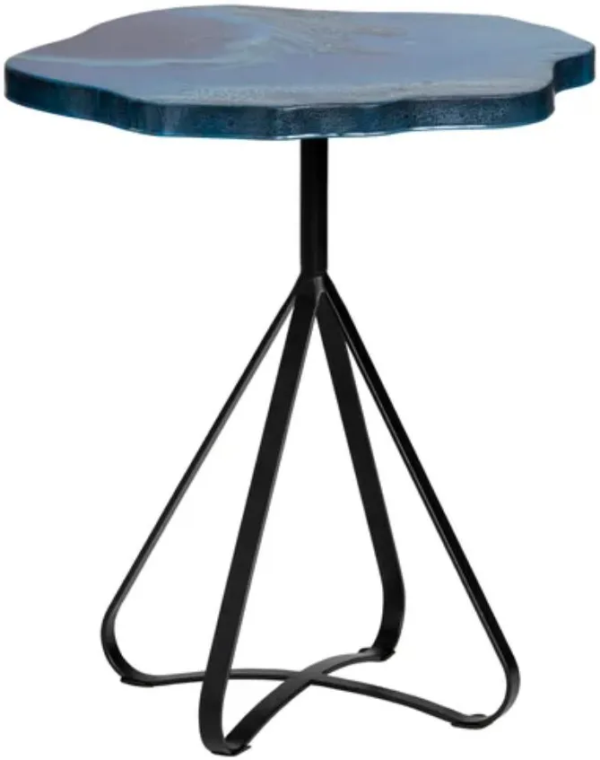 Crestview Collection Aqua Waves Blue Accent Table with Black Base