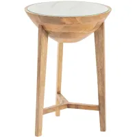 Crestview Collection Haley White Glass Top Accent Table with Natural Base