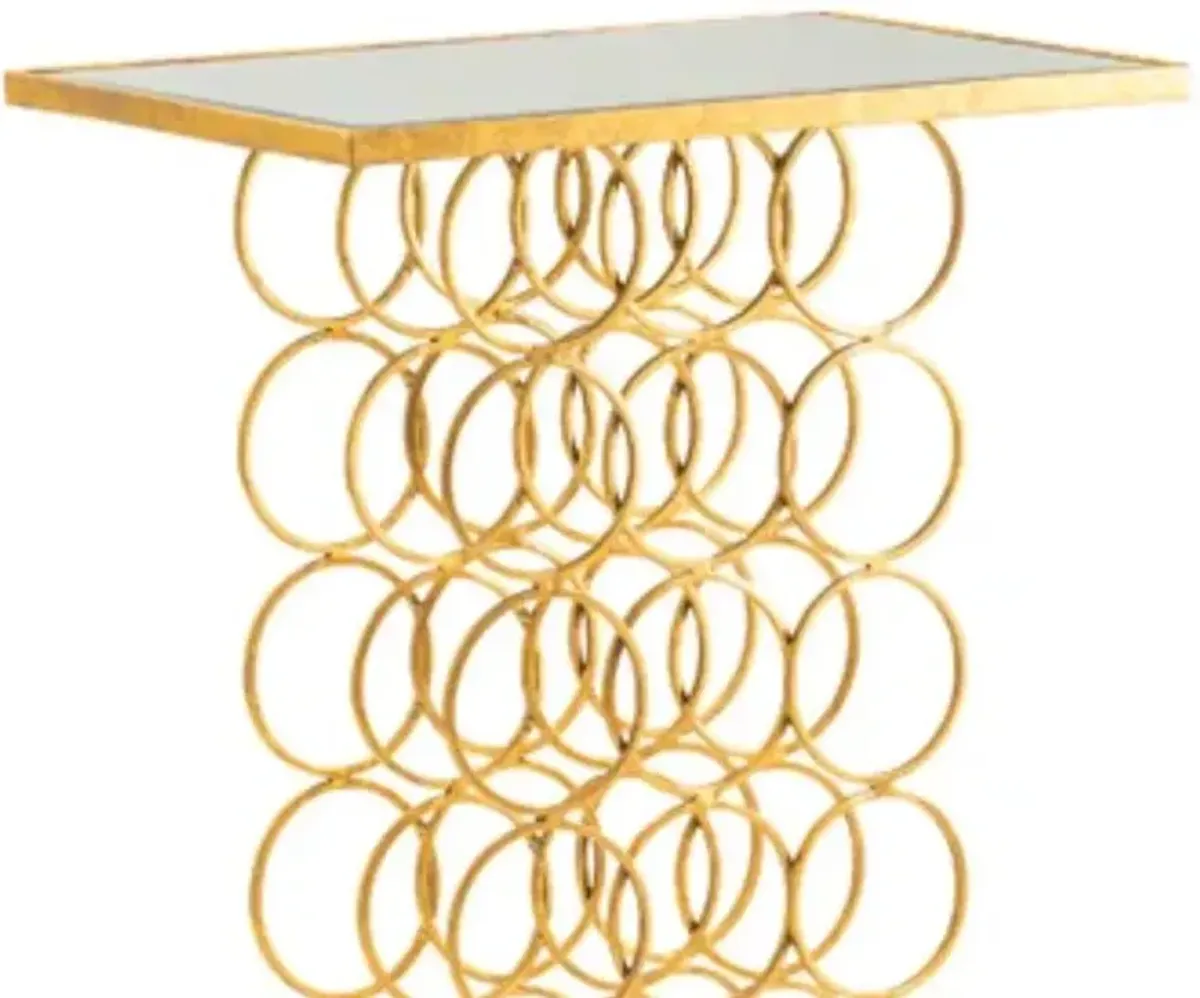 Crestview Collection Melrose Mirror Top Wine Rack Console Table with Aged Gold Base