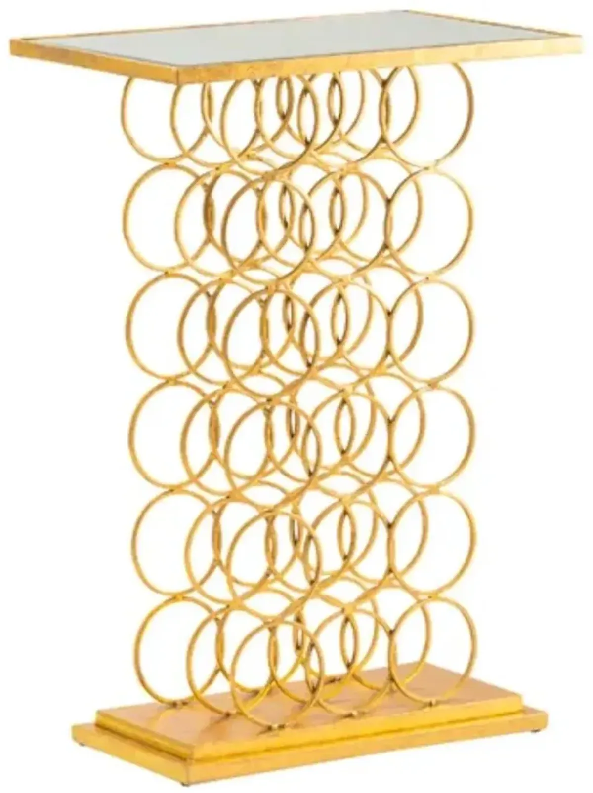 Crestview Collection Melrose Mirror Top Wine Rack Console Table with Aged Gold Base