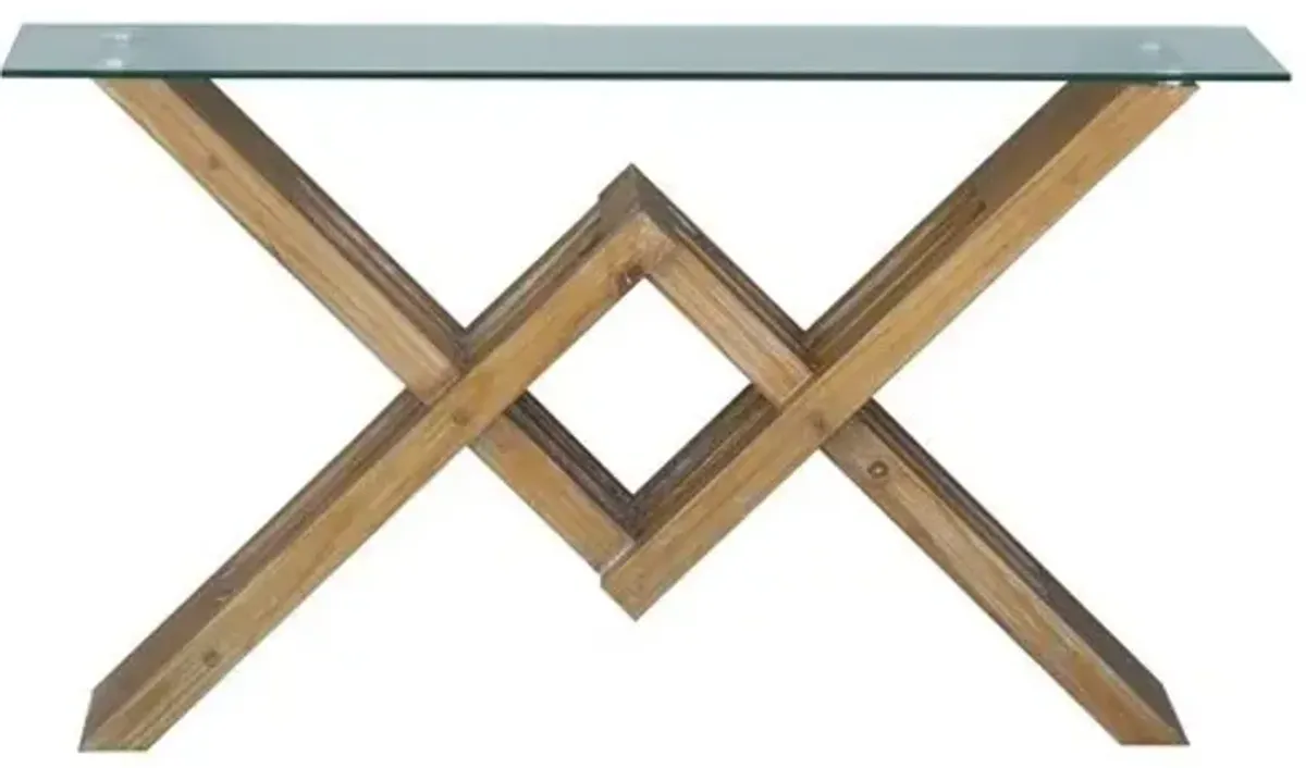 Crestview Collection Hanson Hawthorne Estate Glass Top Console Table with Natural Base