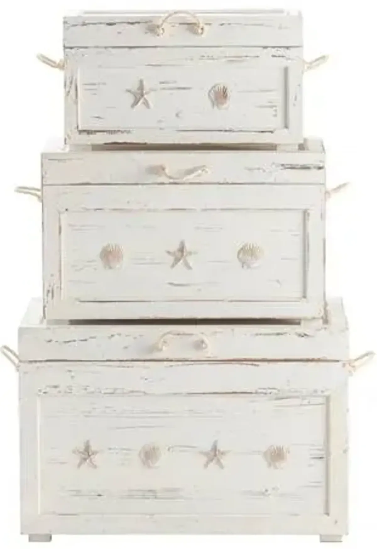 Crestview Collection Seaside White Shell Set Of 3 Trunks