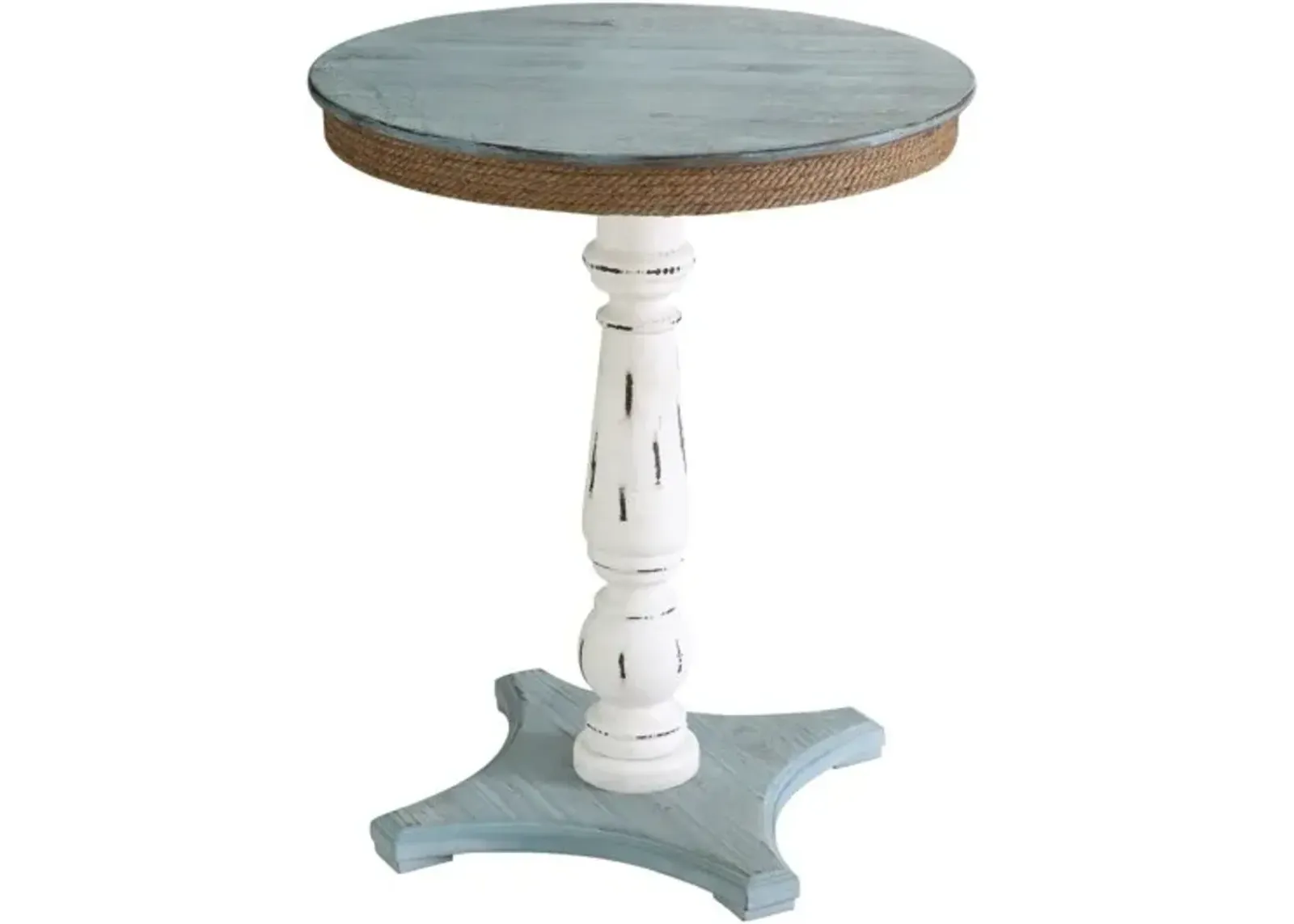 Crestview Collection Sea Isle Blue Accent Table with Distressed White Base with Brown Accents