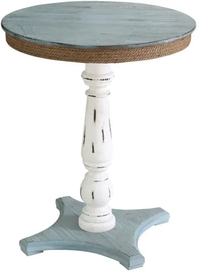 Crestview Collection Sea Isle Blue Accent Table with Distressed White Base with Brown Accents
