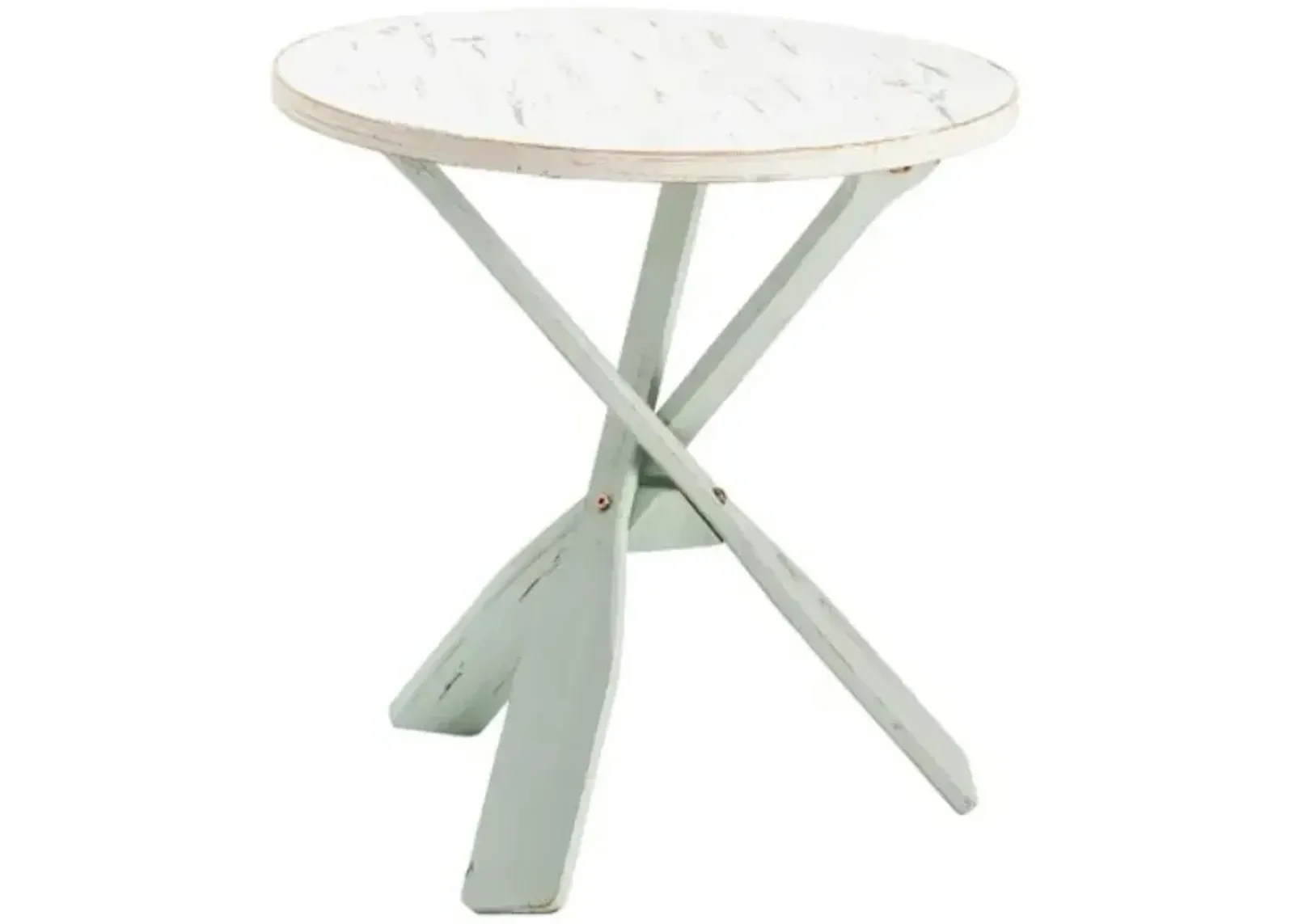 Crestview Collection Chesapeake Distressed White Accent Table with Distressed Aqua Base