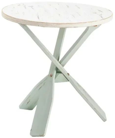 Crestview Collection Chesapeake Distressed White Accent Table with Distressed Aqua Base