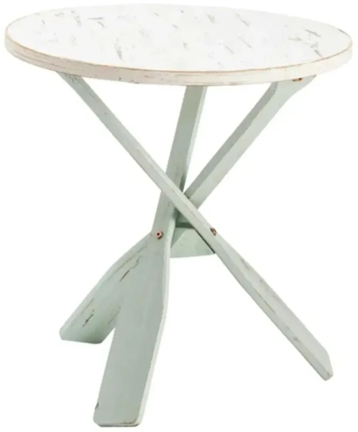 Crestview Collection Chesapeake Distressed White Accent Table with Distressed Aqua Base