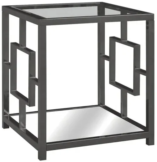 Crestview Collection Bentley Mirror Top End Table with Black Nickel Frame