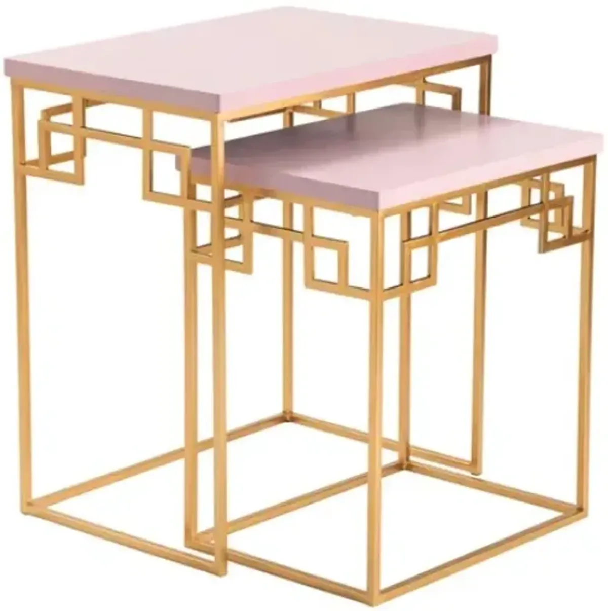 Crestview Collection Roslyn 2-Piece Pink Nesting Table Set with Gold Base