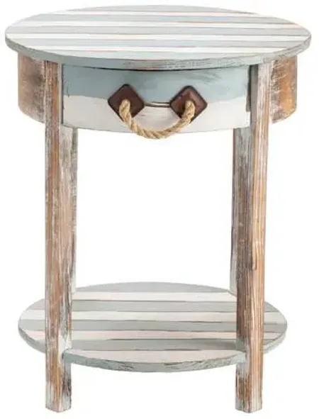 Crestview Collection Nantucket Blue/White Accent Table with Brown Frame