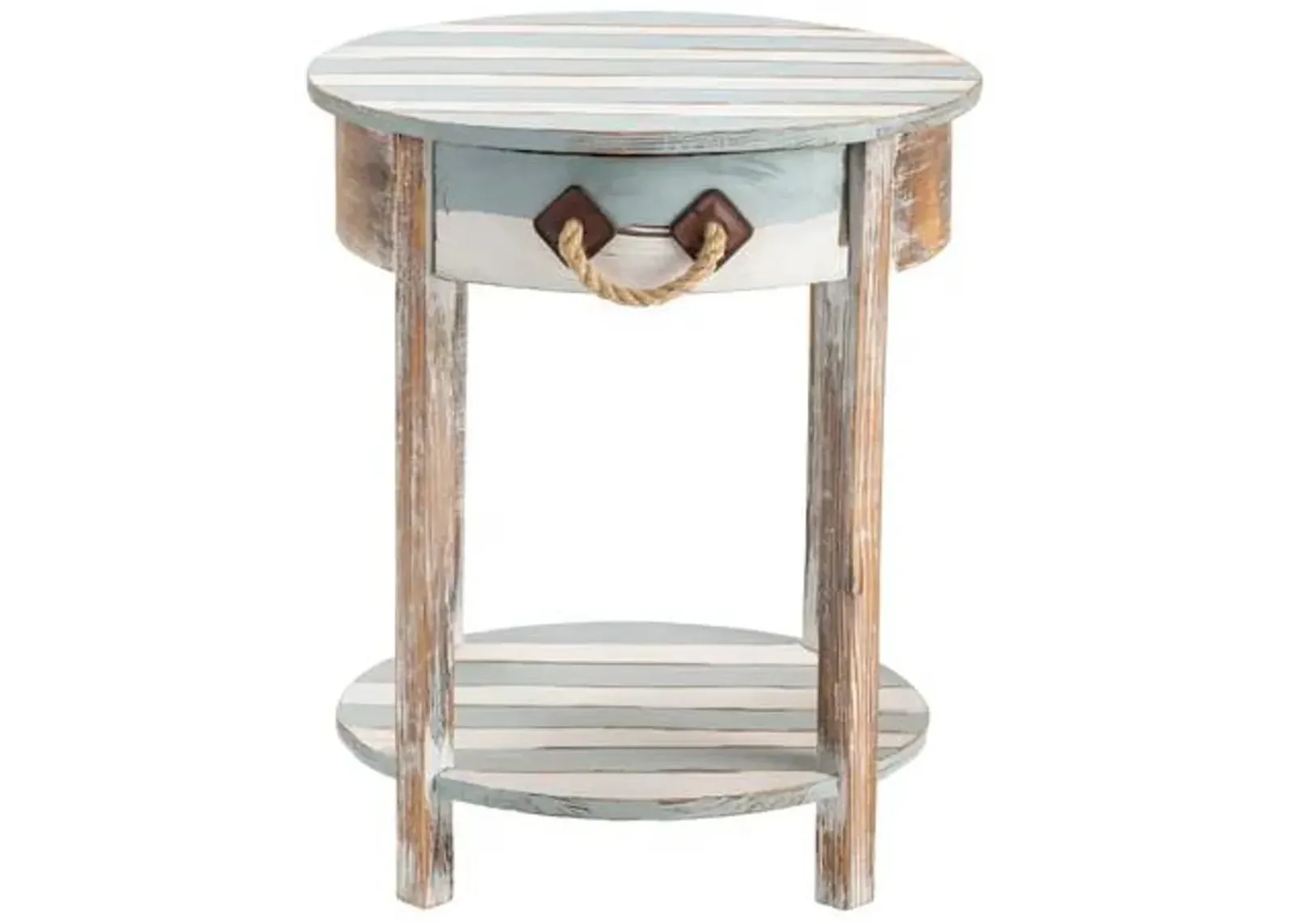 Crestview Collection Nantucket Blue/White Accent Table with Brown Frame