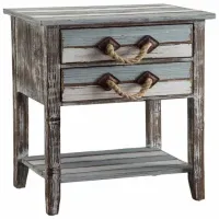 Crestview Collection Nantucket Blue/White Accent Table with Brown Frame