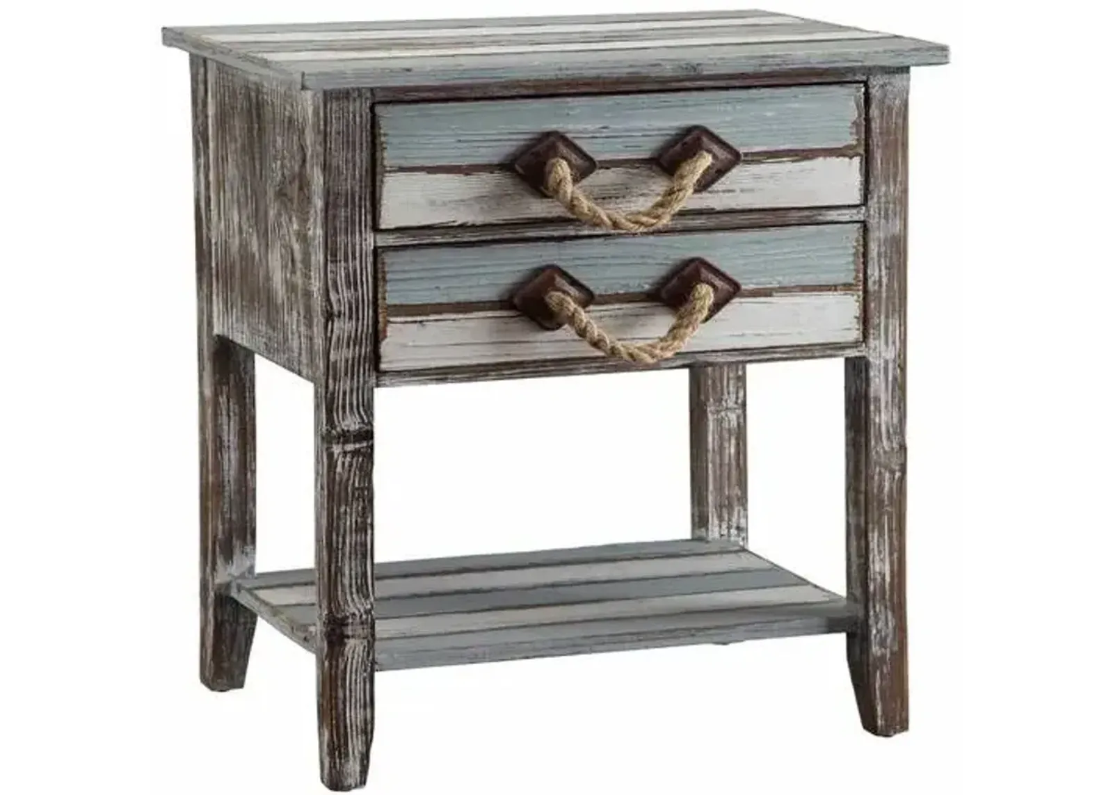 Crestview Collection Nantucket Blue/White Accent Table with Brown Frame