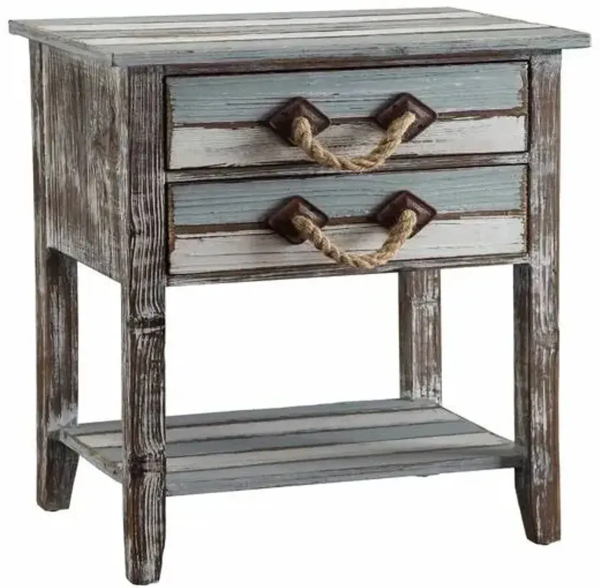 Crestview Collection Nantucket Blue/White Accent Table with Brown Frame