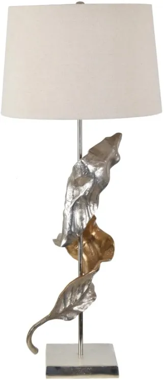 Crestview Collection Willow Aluminum/White Two-Toned Sculptural Leaf Table Lamp