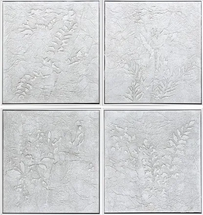 Crestview Collection Ivory Foliage 4-Piece Light Gray Wall Art Set