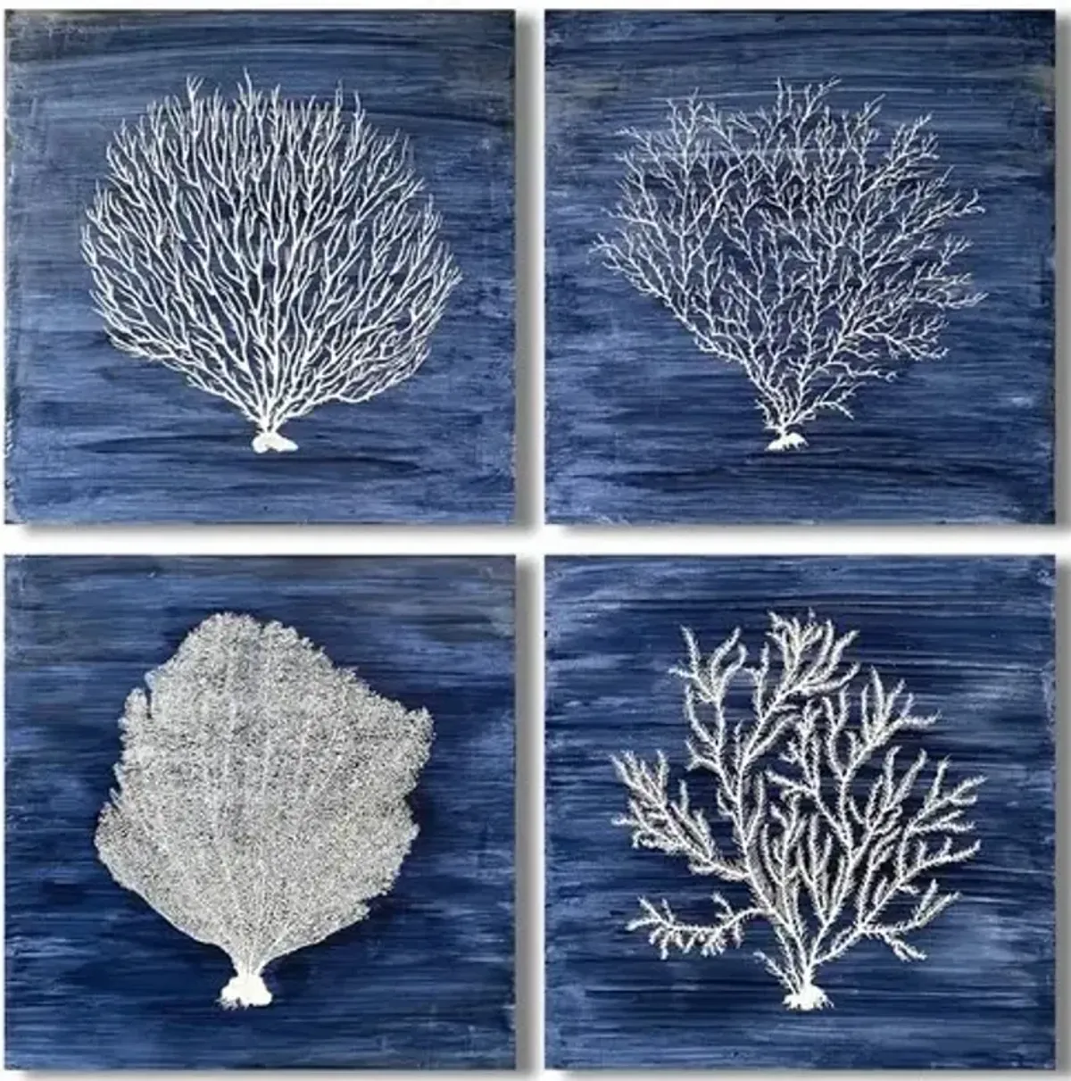 Crestview Collection Four Corals 4-Piece Blue/Off-White Wall Art Set