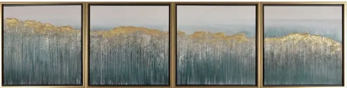 Crestview Collection Emerald Bling 4-Piece Gray/Gold Wall Art Set