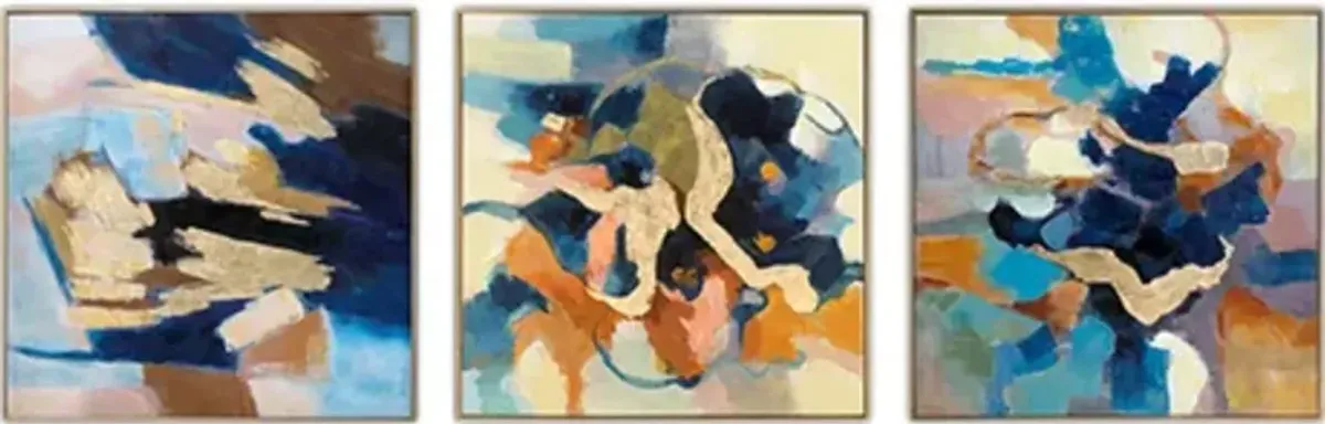 Crestview Collection Pomona Trio 3-Piece Blue/Yellow Wall Art Set