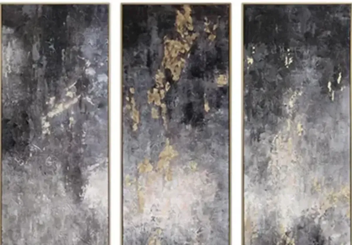 Crestview Collection Montgomery 3-Piece Back/Yellow Wall Art Set