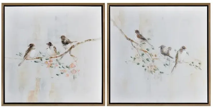 Crestview Collection Feathered Friends 2-Piece White Wall Art