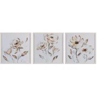 Crestview Collection Beige Florals 3-Piece Whitewash Wall Art Set