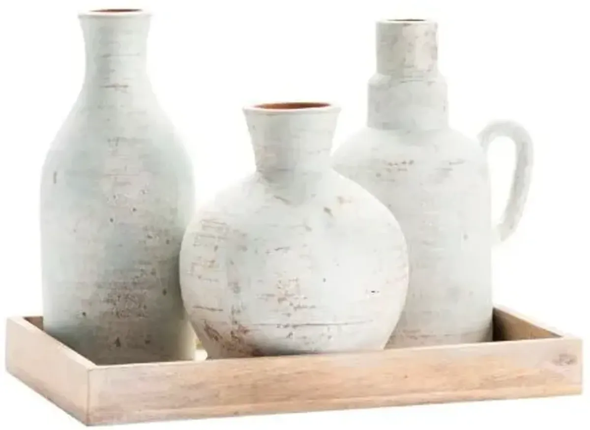 Crestview Collection Isla 4-Piece Natural/White Bottles and Tray Set