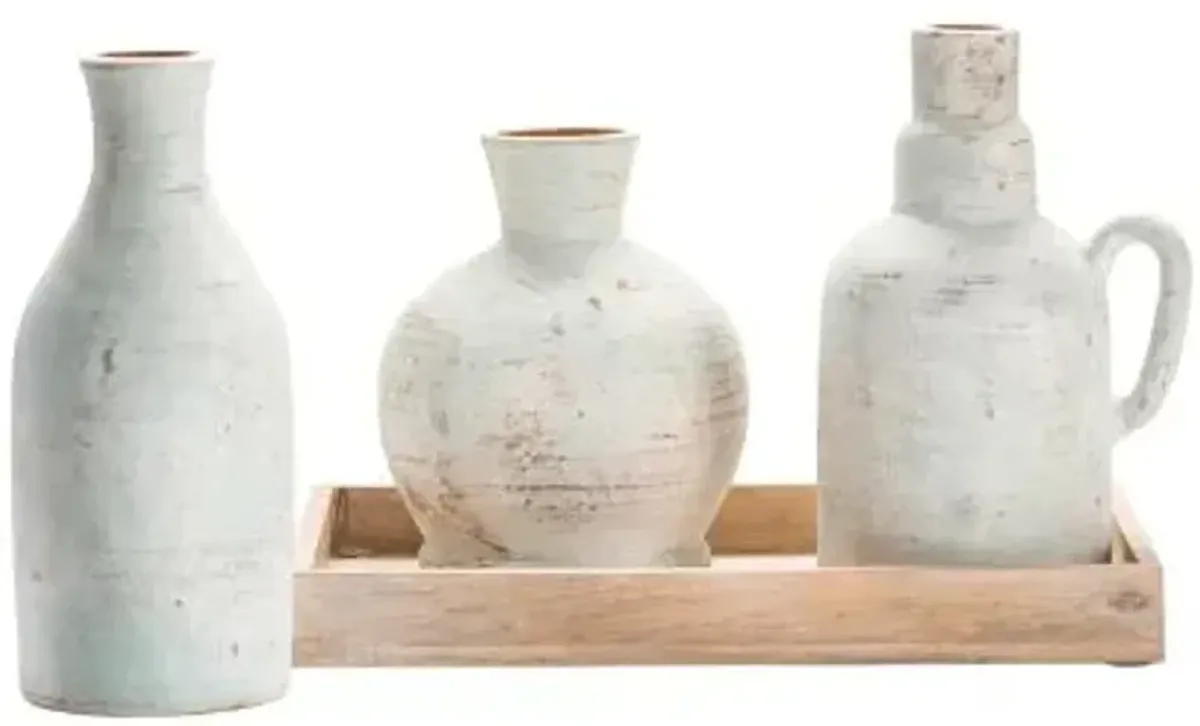 Crestview Collection Isla 4-Piece Natural/White Bottles and Tray Set