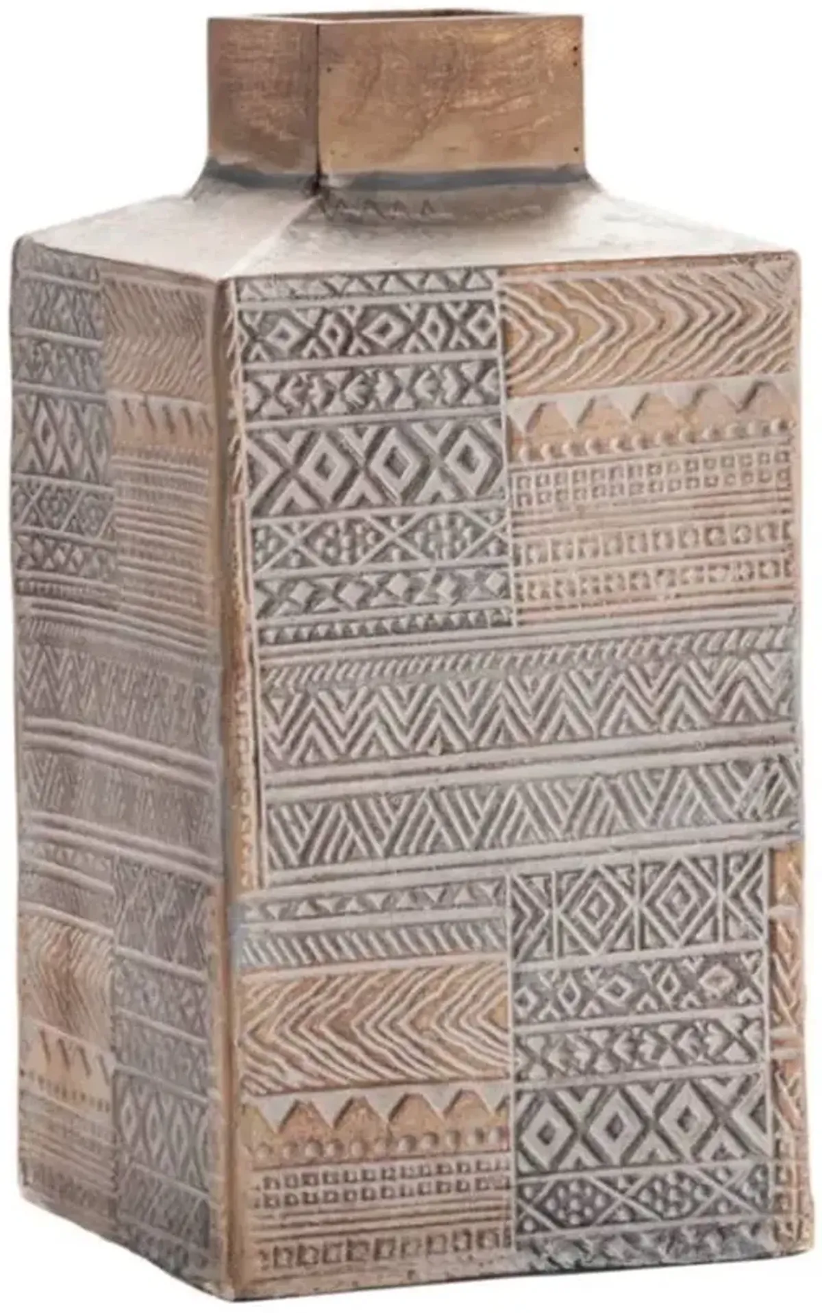 Crestview Collection Taos Hand Finished Medium Carved Square Vase