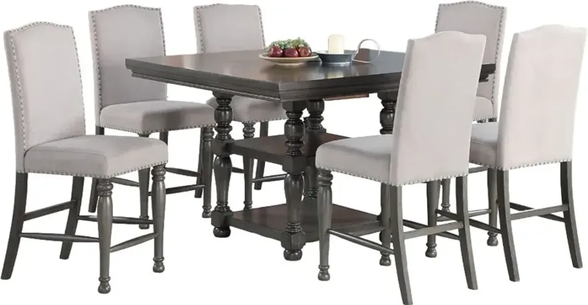 Steve Silver Co. Caswell 7-Piece Cherry/Grey Counter Height Dining Set