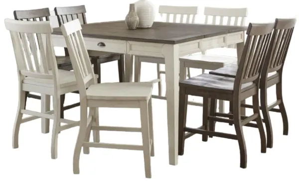 Steve Silver Co. Cayla 5-Piece Two-Tone Counter Dining Table Set with Dark Oak Counter Chairs