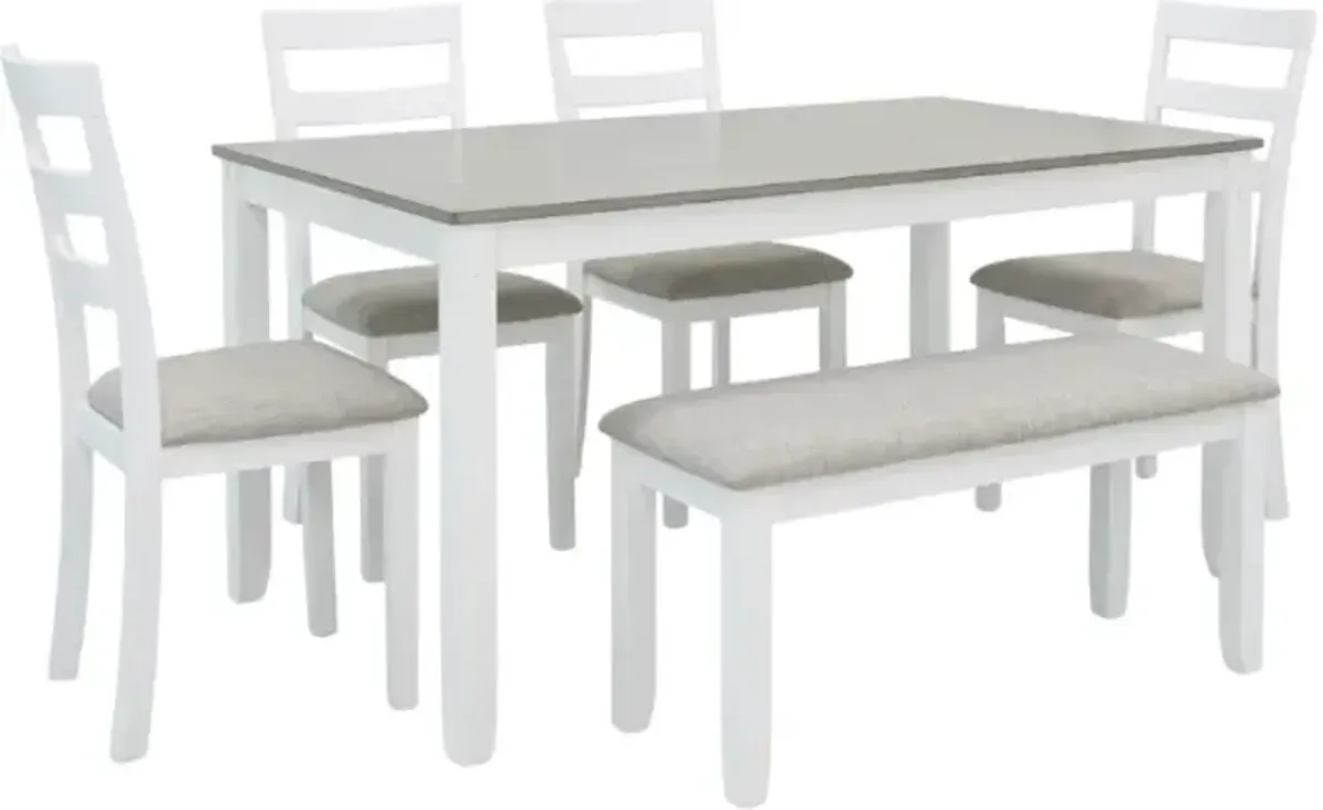 Signature Design by Ashley® Stonehollow 6-Piece Gray/White Dining Set with Bench