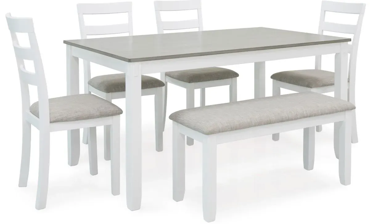 Signature Design by Ashley® Stonehollow 6-Piece Gray/White Dining Set with Bench