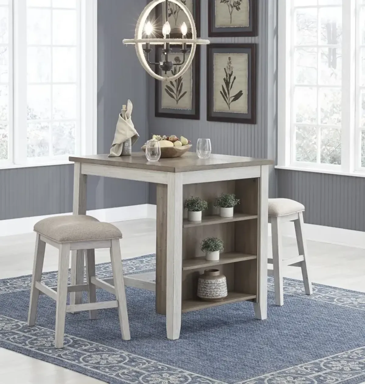 Signature Design by Ashley® Skempton 3-Piece White/Light Brown Counter Height Dining Table Set