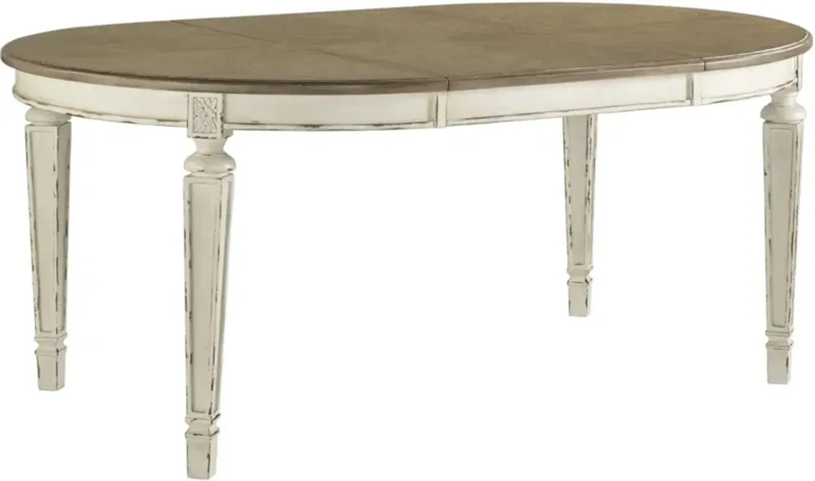 Signature Design by Ashley® Realyn Taupe Oval Dining Table with Chipped White Legs