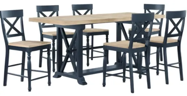 Steve Silver Co. Darcy 7-Piece Blue Counter Height Dining Set