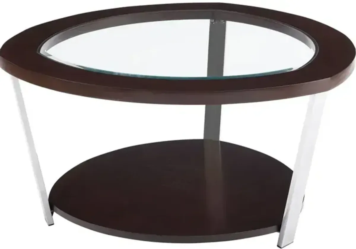 Steve Silver Co. Duncan Espresso Cocktail Table with Glass Top Insert and Stainless Steel Frame