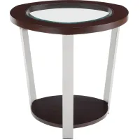Steve Silver Co. Duncan Espresso End Table with Glass Top Insert and Stainless Steel Frame