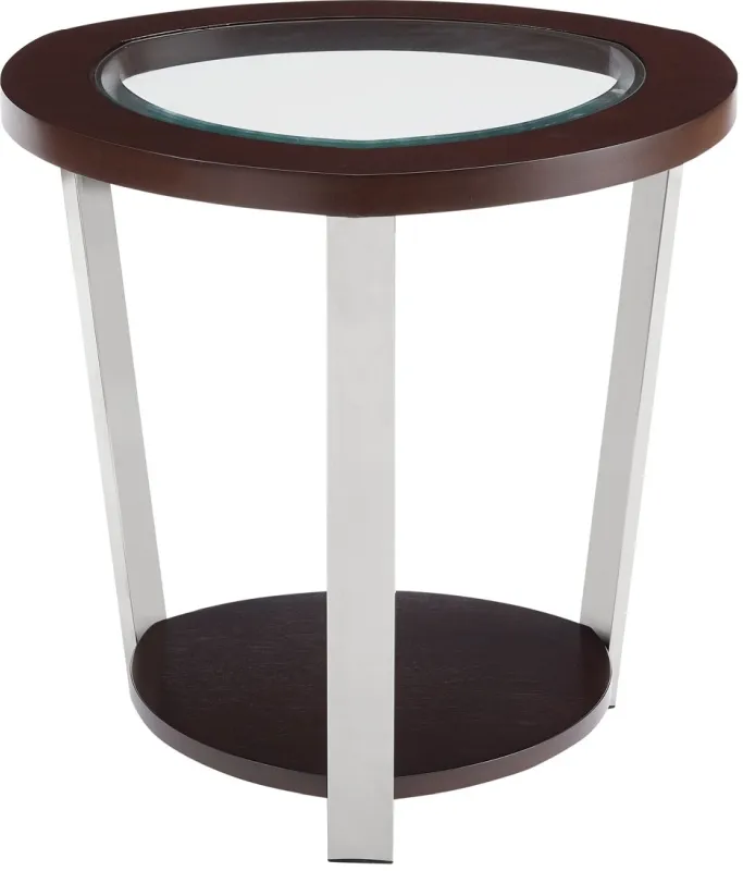 Steve Silver Co. Duncan Espresso End Table with Glass Top Insert and Stainless Steel Frame