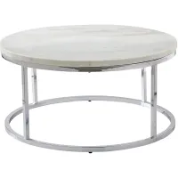 Steve Silver Co. Echo White Marble Top Round Cocktail Table with Chrome Base