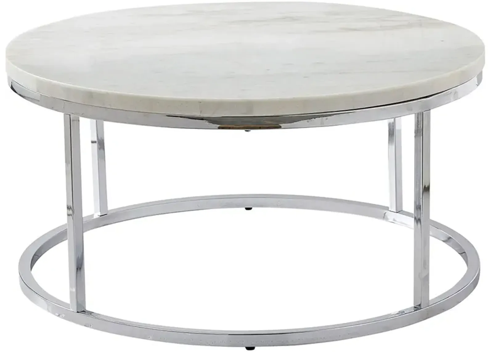 Steve Silver Co. Echo White Marble Top Round Cocktail Table with Chrome Base