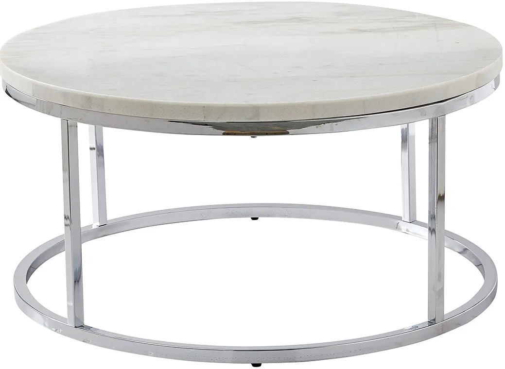 Steve Silver Co. Echo White Marble Top Round Cocktail Table with Chrome Base
