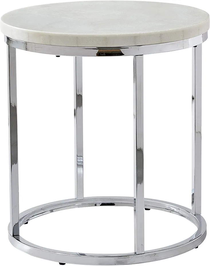 Steve Silver Co. Echo White Marble Top Round End Table with Chrome Base